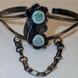 Vintage Signed Native American Navajo Sterling Silver and Larimer Cuff Bracelet